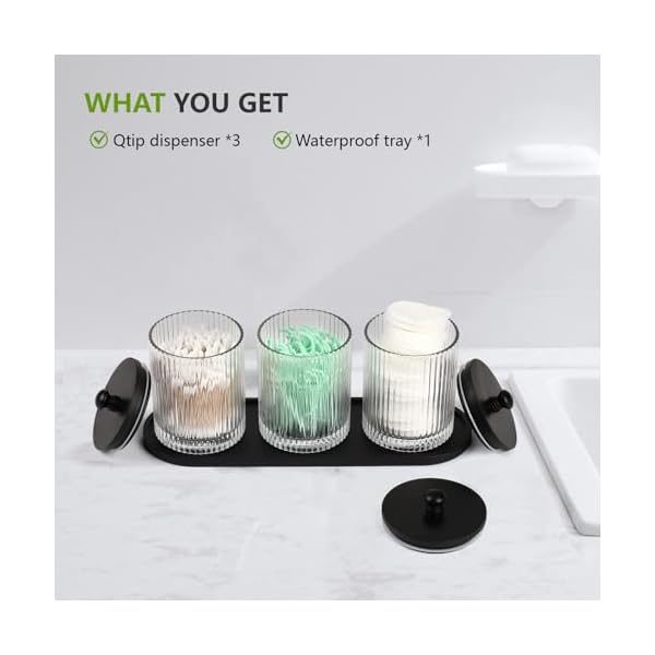 3 pack qtip holder bathroom organizers and storage cotton round holder floss pick holder cotton ball holder with tray glass apothecary jars with lids cotton swab container set sw clear b  urban country home decor