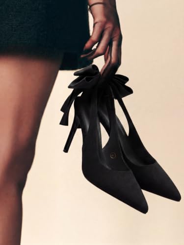 Image of Coutgo Womens Slingback High Heels with Bow Closed Pointed Toe Wedding Bride Dress Shoes Satin Pumps