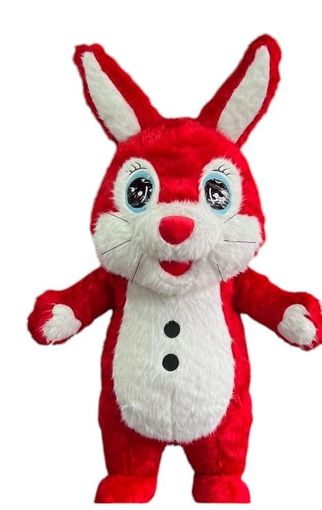 Image of Red and White Plush Rabbit Mascot Costume, Large Stuffed Animal