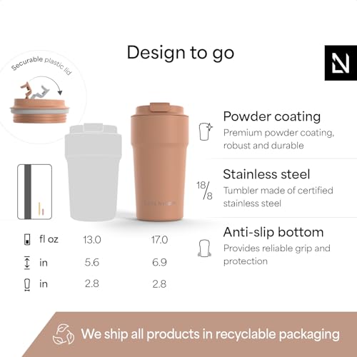 Image of LARS NYSOM Thermo Coffee Mug to go 17oz | Travel Mug 0.5 Liter with Insulation | Silicone grip base | Leak Proof Stainless Steel Tumbler for Coffee and Tea on the Go (Powder Rose, 17oz)