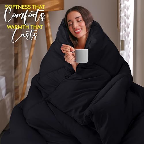 Utopia Bedding Comforter Duvet Insert, Quilted Comforter with Corner Tabs, Box Stitched Down Alternative Comforters King Size (Black)