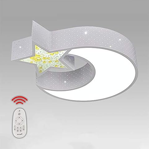 24W LED Ceiling lamp, Kindergarten LED Ceiling Light, lights boys and girls Moon stars creative bedroom light study children light art iron lamps (520MM*90MM), Stepless Dimming with Remote Control Cover