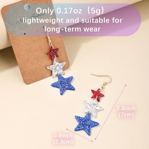 Acrylic Sparkly 4th of July Earrings for Women, Trendy Independence Day Patriotic Drop Dangle Earrings, Fourth of July Outfits & Shirt Accessories for Women2