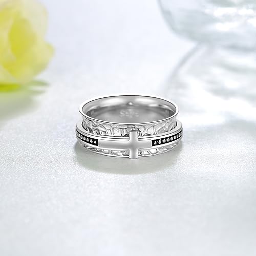 Cross Spinner Ring Sterling Silver Faith Cross Ring Christian Jewelry for Women Men Size 7-103