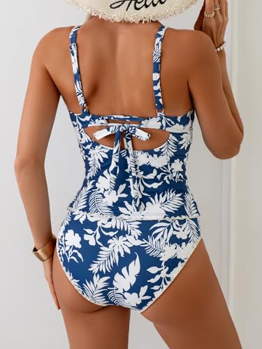 Image of Eomenie Tankini Swimsuit for Women Tummy Control Ruched Two Piece Bathing Suits High Waisted Shell Stitch Swimwear
