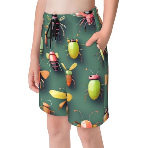 Insect Atlas Youth Beach Pants, Soft and Breathable, with Drawstring Waist, Suitable for Sports and Leisure.4