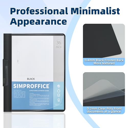 SIMPROFFICE Swing Clip Report Covers, Professional Presentation Folders, Black Report Folders with Swing Clip and Clear Cover, 9 x 11.4 Inches, 3 Pack - Thumbnail 3