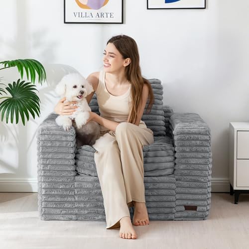 Image of MAXYOYO Bean Bag Chair with Pillows, Floor Sofa with Armrests and Support, Plush Foam Filled Lounge Chair for Adults, Cozy Bean Bag Couch for Living Room, Bedroom, Apartment, Grey
