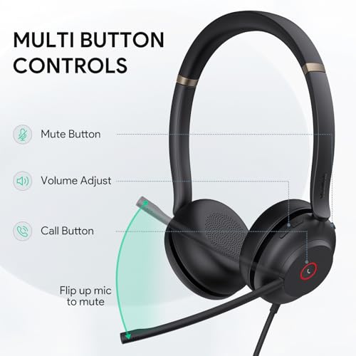 Image of Yealink UH37 USB Headset with Mic,Wired Headset with Noise Cancelling Microphone for Computer PC Laptop VoIP Phone,USB-C /A Cable,Works with Zoom and Other Leading UC Platforms