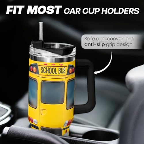 Image of SANDJEST School Bus Driver Gift, 40oz Stainless Steel Insulated Coffee Tumbler With Lid & Straw, Travel Mug Appreciation Gift for Men Women Christmas Birthday Back To School