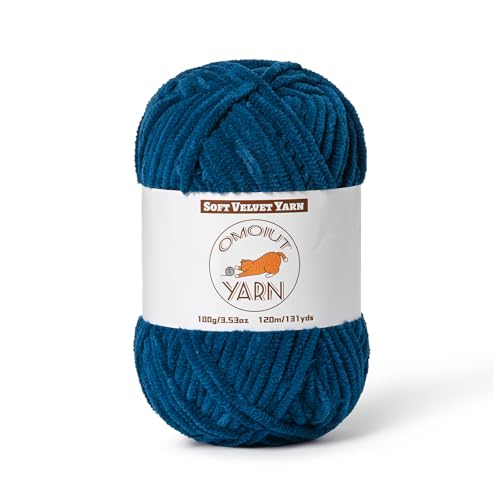 Image of Fluffy Velvet Yarn for Crocheting, Chunky Chenille Baby Blanket Yarn for Crocheting, Soft Fuzzy Puzzle Yarn for Knitting, 100g /3.53oz Bulky Thick Amigurumi Crochet Yarn（Denim Blue）