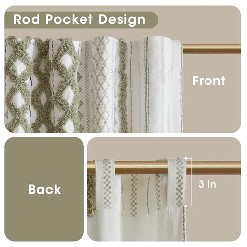 Image of Ink+Ivy Imani 100% Cotton Single Panel Curtain Tufted Chenille Stripe Geometric Print Mid-Century Look Rod Pocket Top Drape for Living Room, Privacy Window Treatment for Bedroom, 50 inch W x 95 inch L, Green