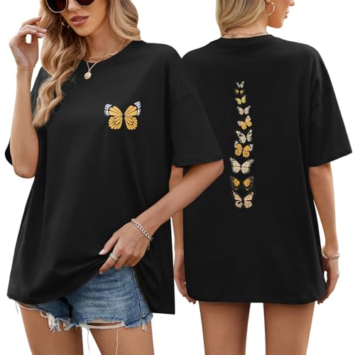 heekpek Camisetas Manga Corta Mujer Tallas Grandes Blusas Algodon Tshirt Oversize Camisetas Basicas Verano Cuello Redondo Holgado Playeras, Negro, S