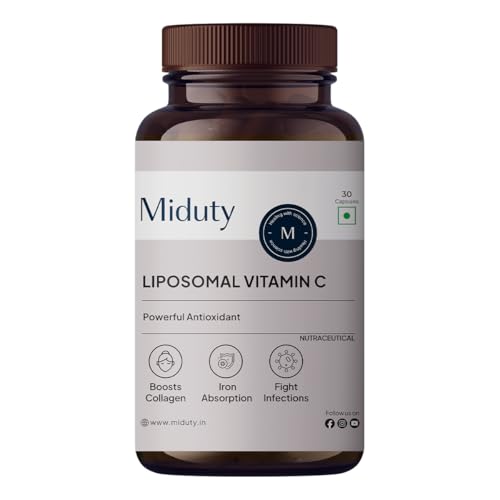 Image of Miduty Liposomal Vitamin C Supplement - Antioxidant Vitamin, Skin Rejuvenation & Immunity Booster Supplement Helps to Boost Collagen for Skin, Hair & Nails - 30 Capsules