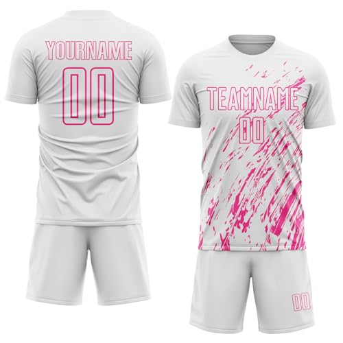 Custom 3D Brush Pattern Soccer Jersey Personalized White Football Shirts Shorts Artistic Design Soccer Team Practice Uniform Printed Pink Name Number for Men Women Sports Fans Crewneck Tees Hiking