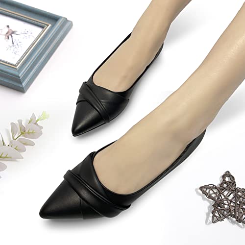 BEST TRENDY Women's Pointed Flats: Black Pointed Toe Leather Flats for Elegant Style2