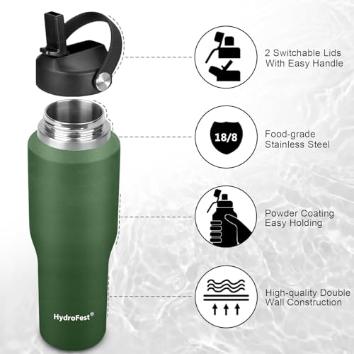 Image of 32oz Water Bottle Insulated with Straw,Leak Proof Water Bottles，Mens Water Bottle Stainless Steel for Gym,Hiking,Travel，Sport,1 Liter,Bpa free