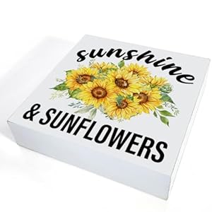 Spring summer decor sunflowers sunshine wood block sign farmhouse home desk table shelf decoration spring gift  urban country home decor
