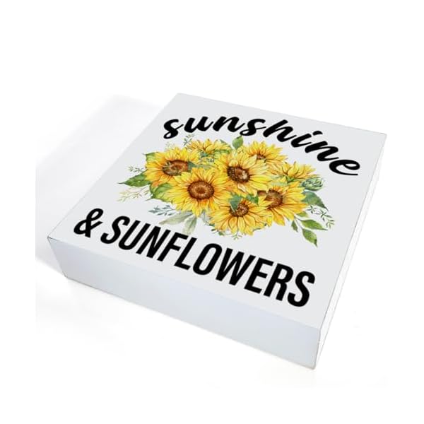 Spring summer decor sunflowers sunshine wood block sign farmhouse home desk table shelf decoration spring gift  urban country home decor