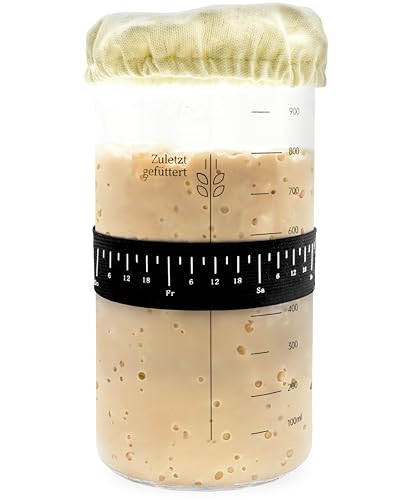 besøk Sauerteig Starter Set - 1000ml Gärglas mit Spatel u. Thermometer - Brot Backen Zubehör, Sauerteig Glas, Fermentieren, Sourdough Starter Kit, Anstellgut Glas Behälter, Fermentierglas