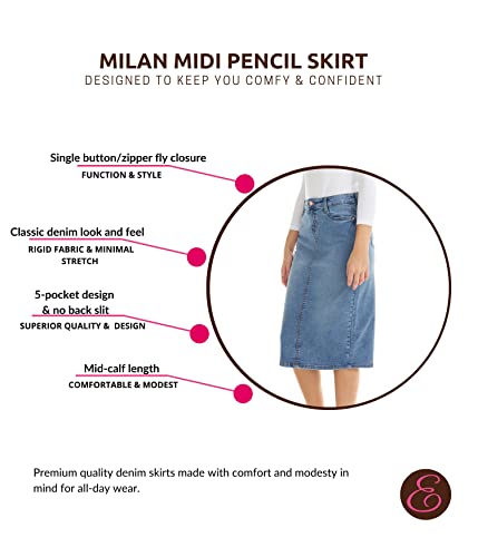 ESTEEZ Midi Length Pencil Stretch Denim Jean Skirt with Pockets for Women - Milan3