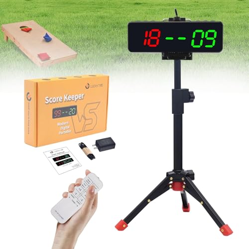 LUCKY TIME Marcador electrónico con control remoto, portátil LED digital Cornhole marcador con trípode, puntuación/temporizador/cuenta atrás/cronómetro/modo gimnasio para patio trasero césped juego de