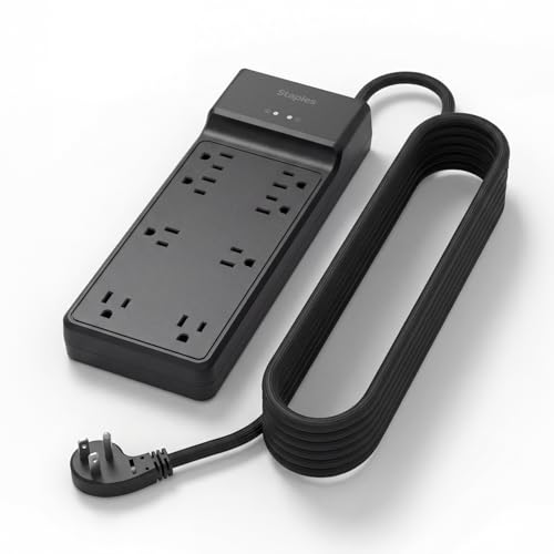 Staples TECH 8-Outlet Surge Protector with 12 ft. Cord, 4500 Joules, Black (ST62782)