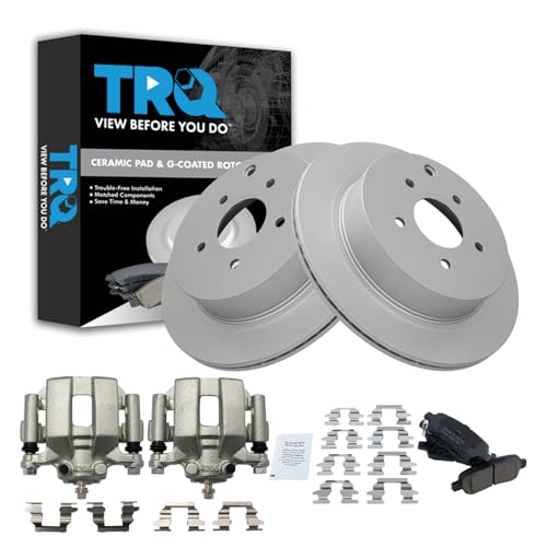 Image of TRQ Rear Brake Pad and Rotor Set Ceramic Coated Vented Rotors Calipers