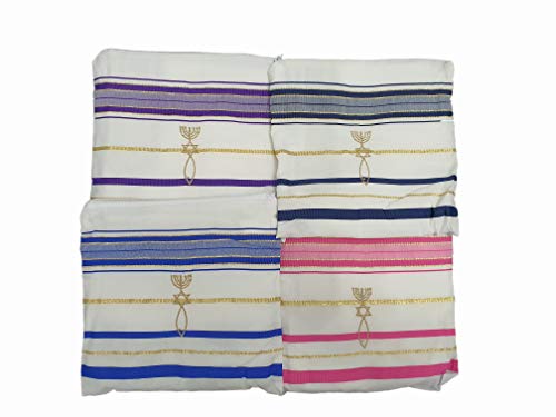 Jerusalem Four(4) Messianic New Prayer Shawls Tallits 182,9 x 55,9 cm in sacchetti coordinati (viola, rosa, blu Israele e blu navy)