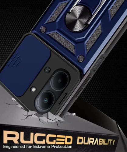 Image of Luxe Back Cover Compatible for Redmi 15C 5G / Poco C85 5G | D10 Tough Armor Case | Sliding Camera Shield | 360 Protection | Kickstand Ring Holder | Military-Grade Bumper Case - Blue