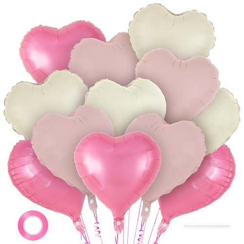 Image of 12 Pcs Colorful Heart Balloons,18 Inch Heart Foil Balloons Love Balloon Valentine Balloon for Birthday Party Wedding Engagement Party Baby Shower Valentine Day Decorations