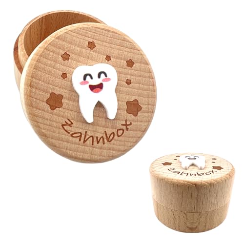 QZKJQDD Milchzahndose, Zahndose Milchzähne Jungen, Zahndose Milchzähne Mädchen, Bedruckt mit 3D-Cartoon-Zahnmuster milchzahndose, Kreative Tauf- und Geburtstagsgeschenke für frischgebackene Eltern