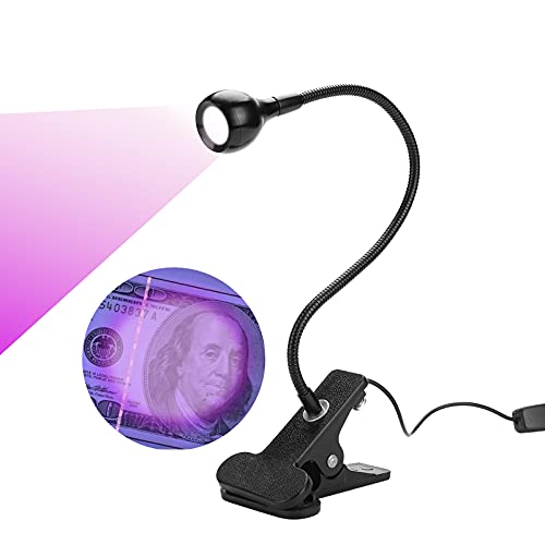 FAMKIT Big Chip - Lámpara LED UV de 395 nm con cuello de cisne y abrazadera para uñas de gel UV y curado ultravioleta, reparación de teléfono, luz negra ultravioleta portátil, entrada USB de 5 V