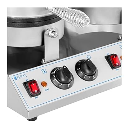 Royal Catering Doppel-Waffeleisen rund 50-300 °C Timer: 1-5 min 2600 W insgesamt separat steuerbar isolierte Handgriffe und rutschfeste Gummifüße belgische Waffeln – Bild 3