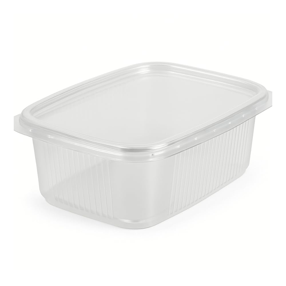 Commerline 250 vasos de 500 ml con tapa, rectangulares, recipientes reutilizables de polipropileno, cuencos transparentes para ensalada, cuencos para salsas, recipientes de plástico, cuencos