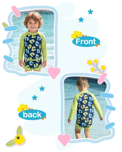 Image of ALVA 2 Pcs Long Sleeve Rash Guard Swim Diaper Sets, Baby Toddler Swimsuit UPF 50+ Sun Protection for Boy and Girl