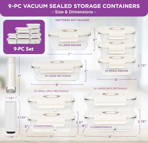 Image of HOLDN' STORAGE Vacuum Food Storage Containers, Set of 9 Glass Containers with Electronic & Manual Pump - Keep Food Fresh Longer, BPA-Free Glass, Leak-Proof, Ideal for Meal Prep, Marinating