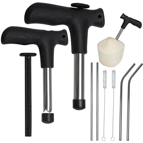 2 Pack Coconut Opener Tool Set with Straws Cover