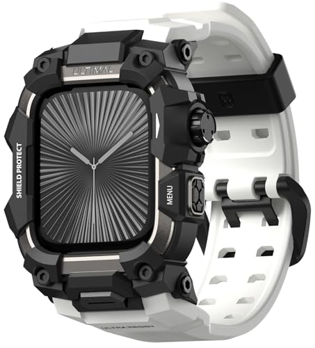 Image of ULTIMAL Rugged Case with Band for Apple Watch 46mm,Compatible with Apple Watch Series 11 /10, Military Grade Shockproof Bumper Cover for iWatch Tactical Band Men (46mm,White)