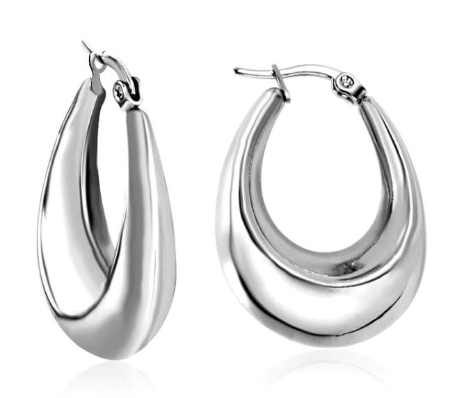 Chunky Oval/Round Smooth/Helix/Twist 18K Gold/Silver Hoops Earrings2