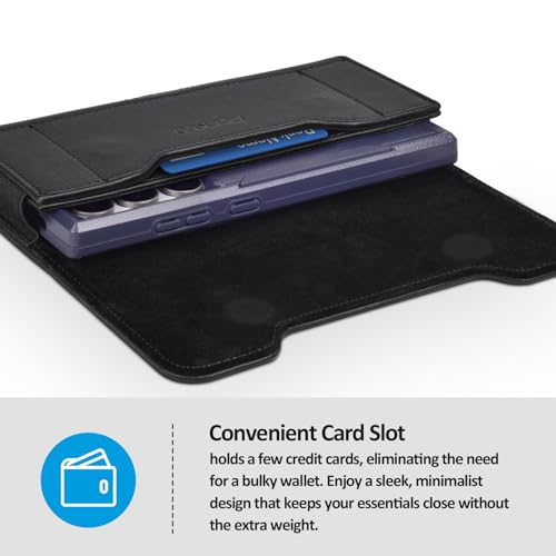 Image of ACCKUO Leather Phone Holster with Strong Metal Belt Clip and Card Holder Compatible with iPhone 17 Air, 16 /15 /14 /13 Pro Max, Galaxy S26 /S25 /S24 /S23 /S22 Plus and FE for Everyday Protection, L-Black