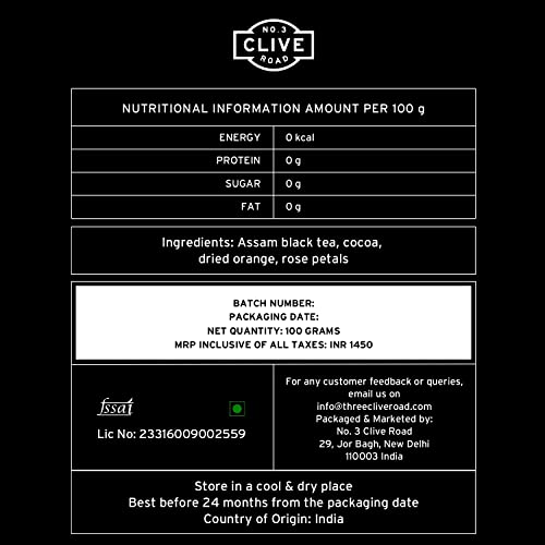 Image of Clive Road Chocolate Tea - 50+ Cups, Delicious Dessert Tea for Lovers, 100% Natural ~ Cocoa, Rose Petals & Oranges, No added Sugar, Brew as Hot or Iced, 100 g