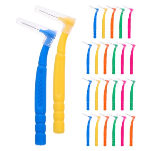 TOVINANNA Interdental Brush Angle, 30pcs Angled Dental Brush Interdental Brush Cleaners Toothpick Dental Tooth Flossing Brush for Teeth Cleaning