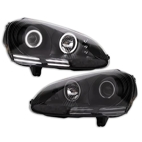 Image of TRQ Performance Driver and Passenger Side Headlight Assembly Set Black Housing Compatible with 05-10 VW Jetta