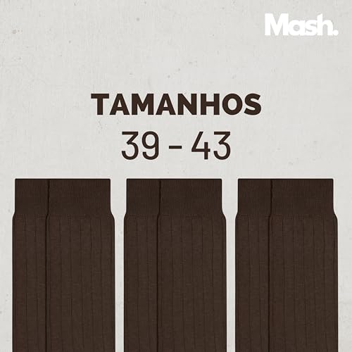 MASH Kit 6 Pares Meia Social Canelada Cano Longo Masculina Adulto Algodão Poliamida, 6 Marrom, 39-43