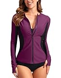 SANTINY Women's Rash Guard Zipper Pockets UPF50+ Sun Protection Long Sleeve Swimsuit Top Zip Front...