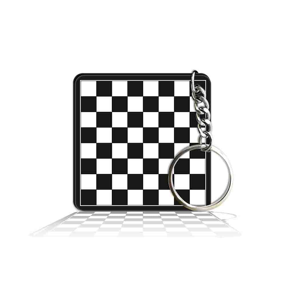 Printed Square Keyring Keychain for Bag Wallet Purse Bike Car Cycle Lock Key House Keys D - Chess Board Black W-image-43