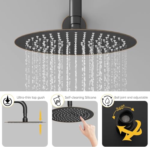Image of BESy Shower System with 10 Inch Round Rain Shower Head and Handheld Wall Mounted, High Pressure Rainfall Heads Shower Faucet Fixture Combo Set with 2 in 1 Spray Showerhead for Bathroom, Bronze