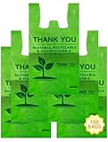 UMT Plastar 100 Count 100% Biodegradable Thank You Bags – Compostable, Recyclable, Eco-Friendly Grocery T-Shirt, 11.5' x 6.25' x 21', 16 Mic