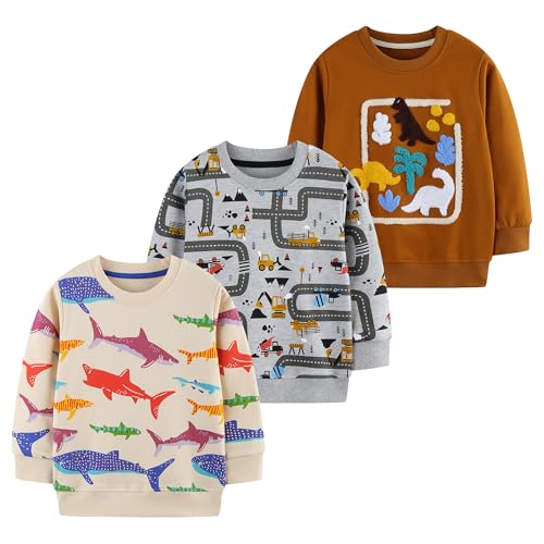 Image of Toddler Boys Crewneck Sweatshirt, Cotton Long-Sleeve Pullover Cartoon Print